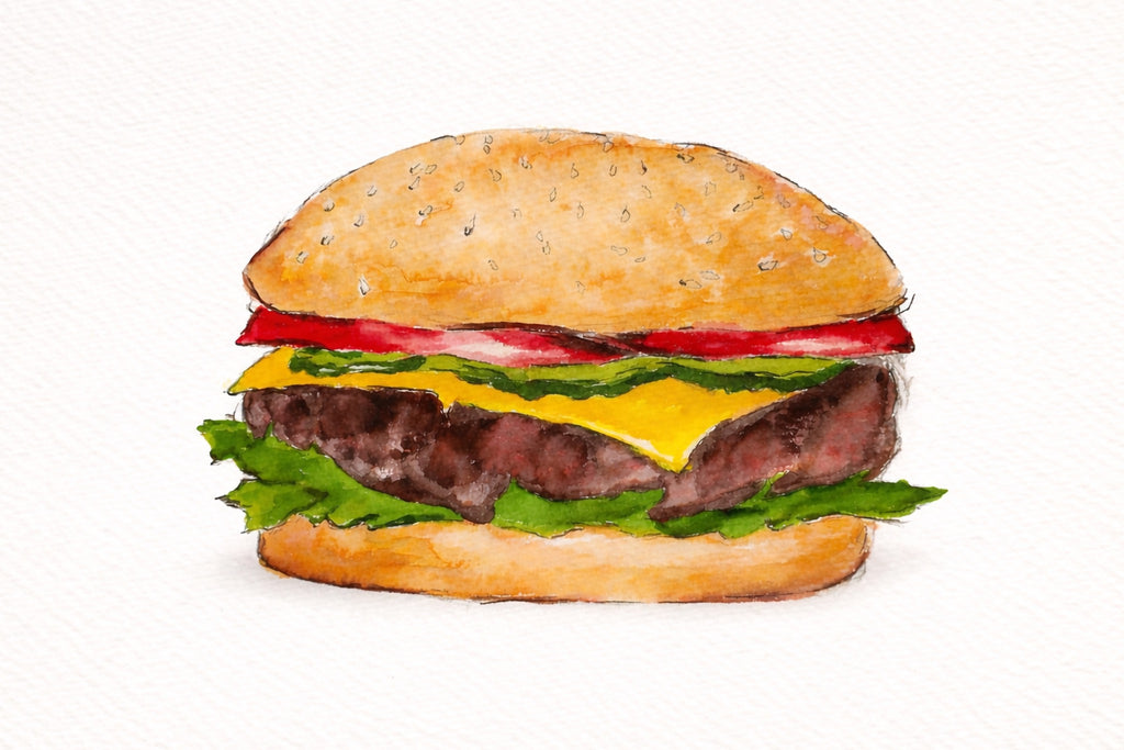 Cheeseburger Print -  Original Watercolor by Amanda Rosmann