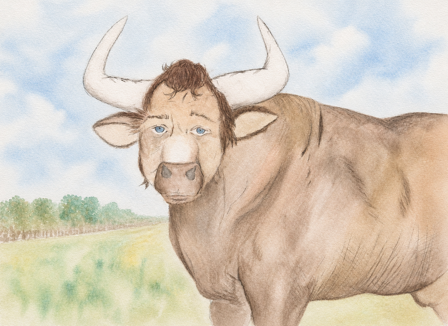 Bull Moo-Ray Print - Original Watercolor by Amanda Rosmann