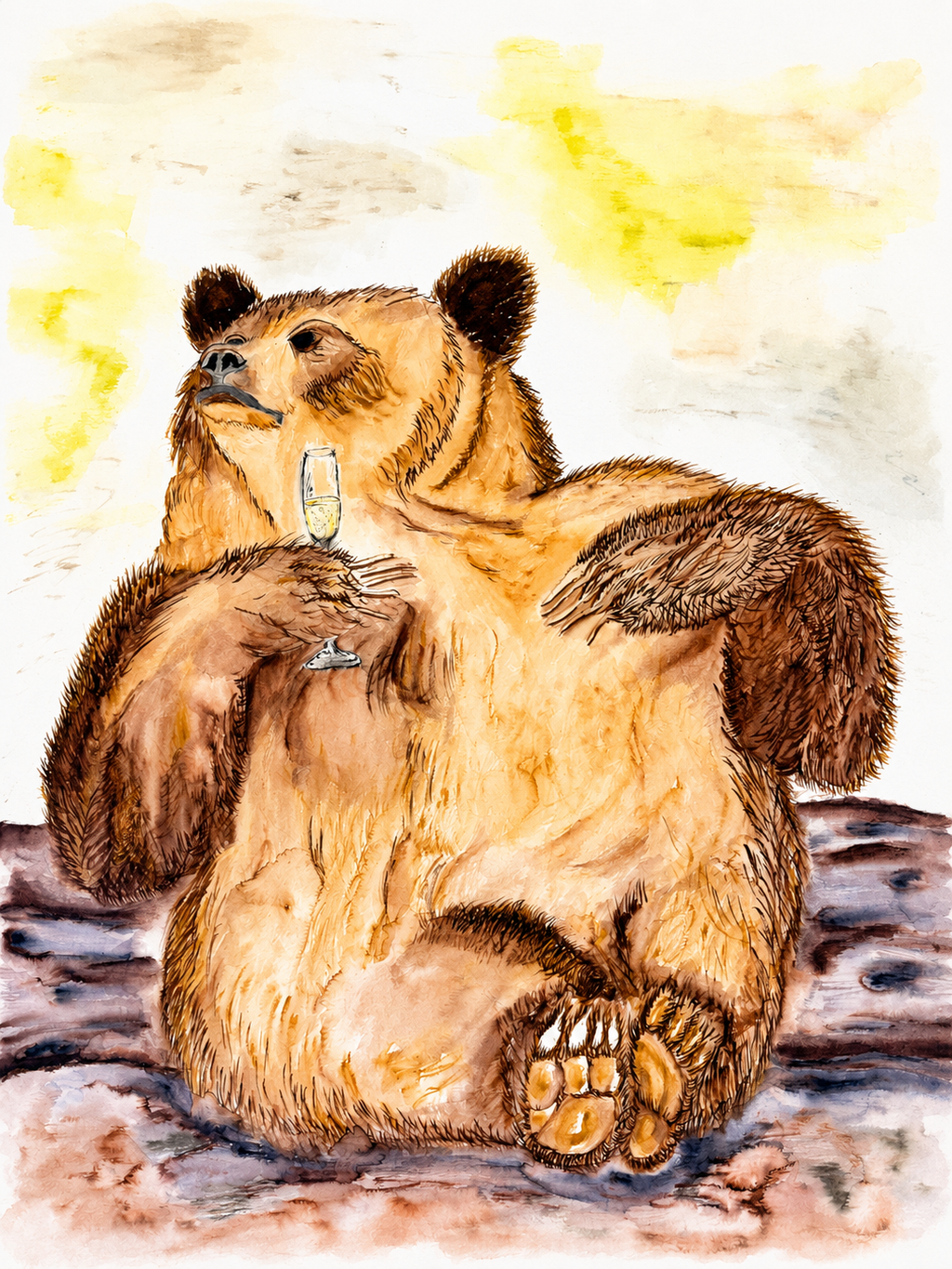 Champagne Bear Print - Original Watercolor by Amanda Rosmann