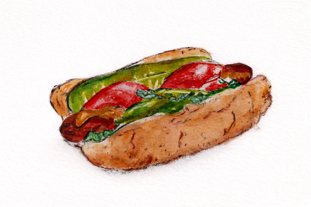 Hot Dog Print - Original Watercolor by Amanda Rosmann